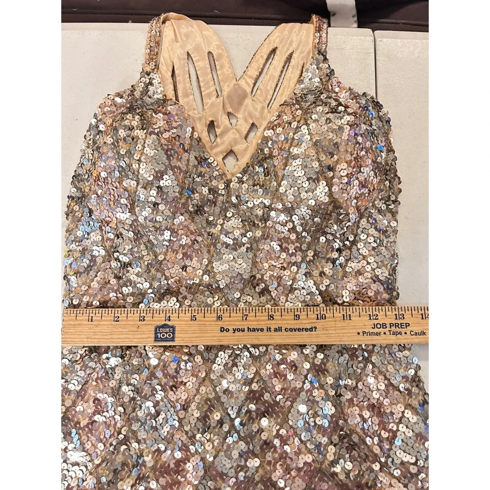 Gold Silver Sequin Formal Gown High Slit Maxi Dress MEDIUM Holiday Prom Party